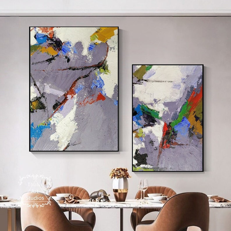 Set of 2 Large Purple Abstract Paintings Original White Etsy