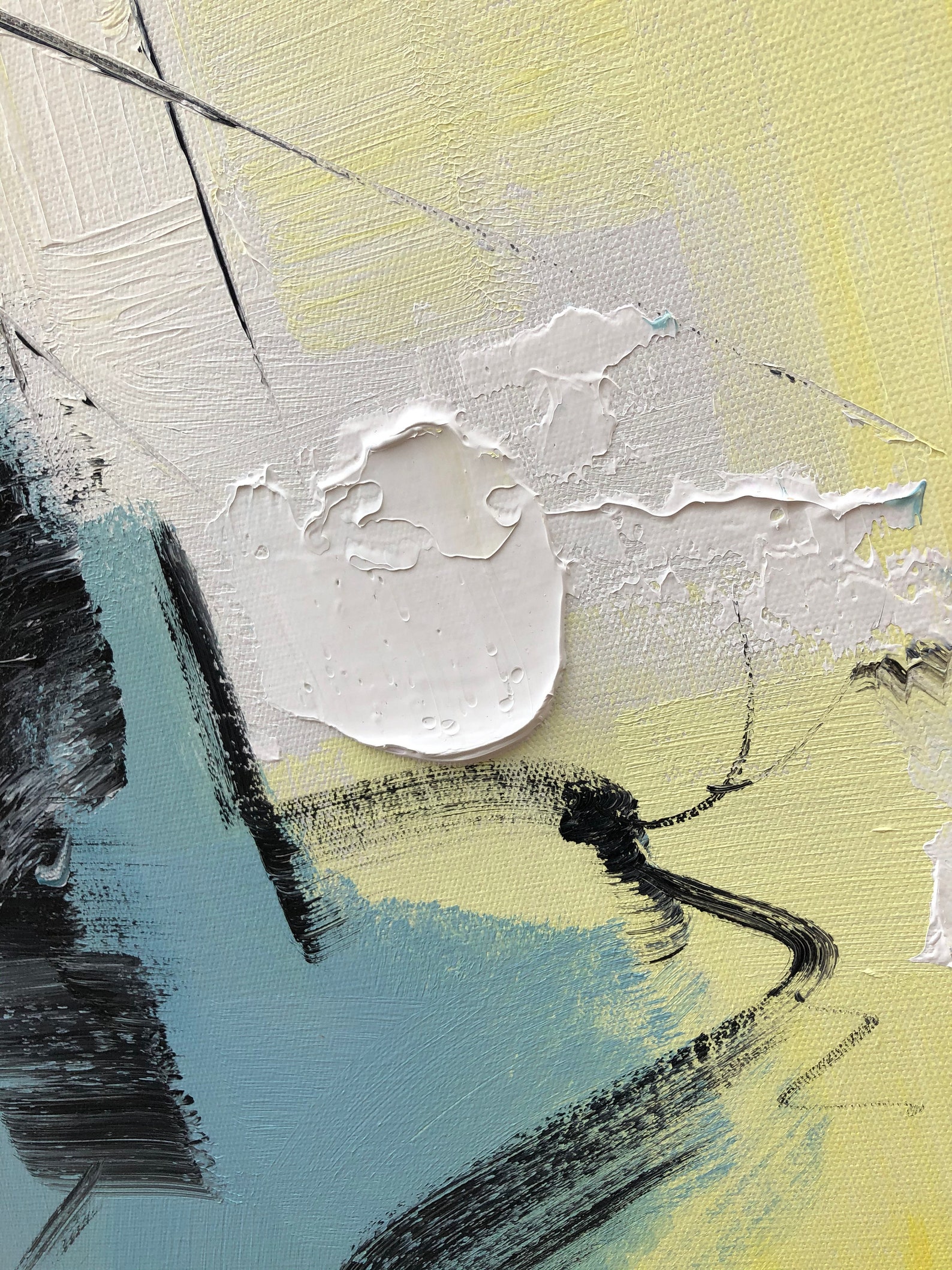 Large Yellow Abstract Canvas Art Original Blue Abstract Etsy