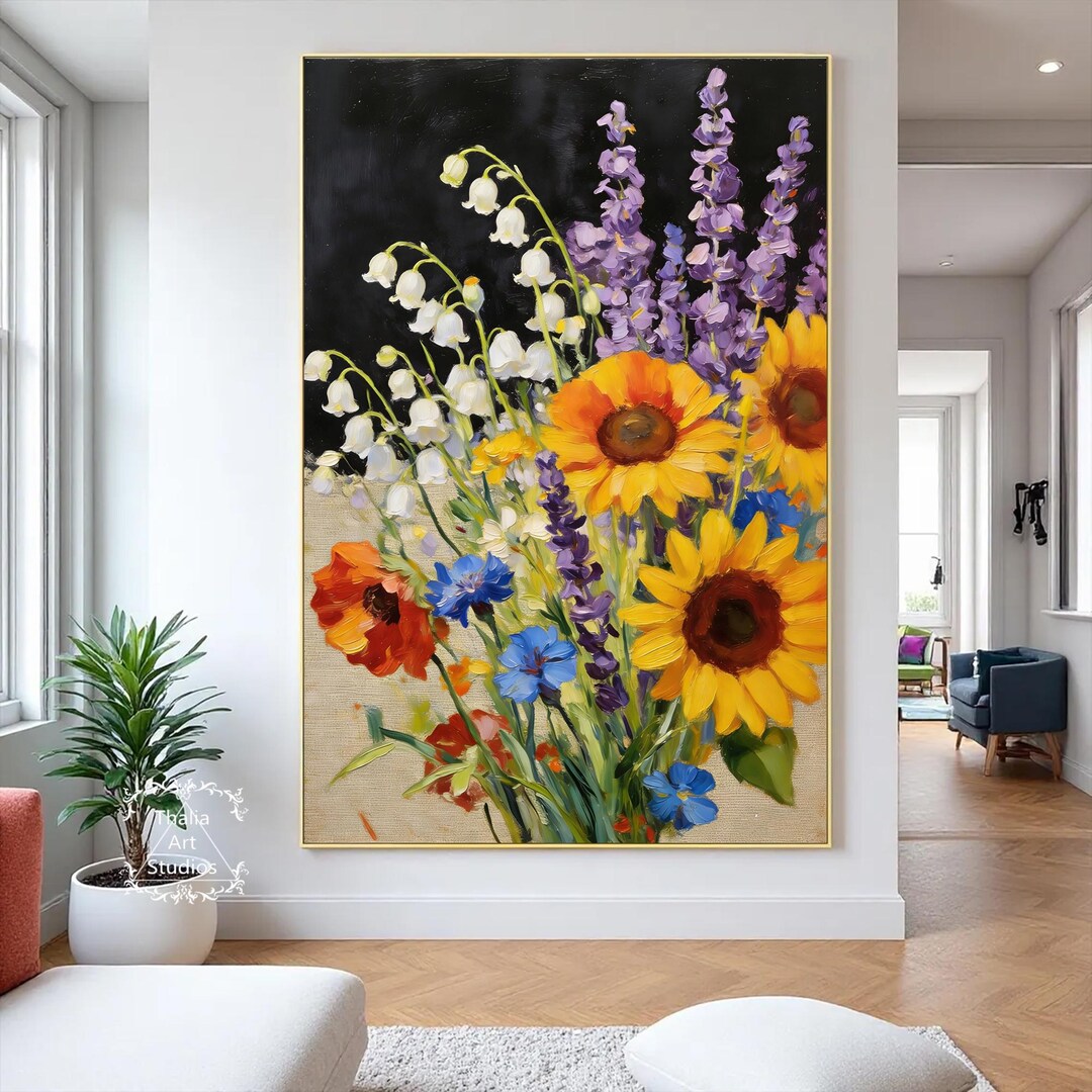 Original Colorful Floral Texture Painting for Living Room Wall ...