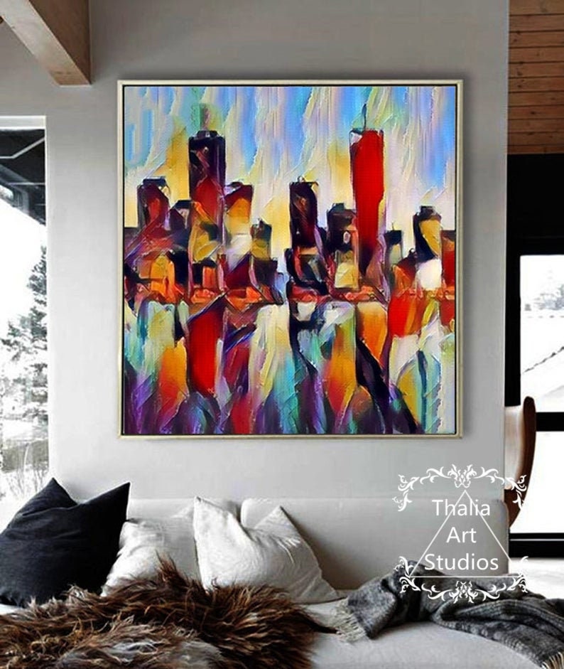 City abstract canvas Abstract city art Abstract city painting Etsy