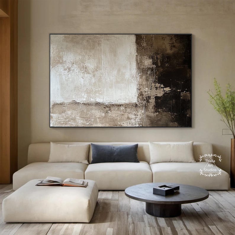 Large Brown and Beige Wall Art Black Brown Abstract Painting Brown ...