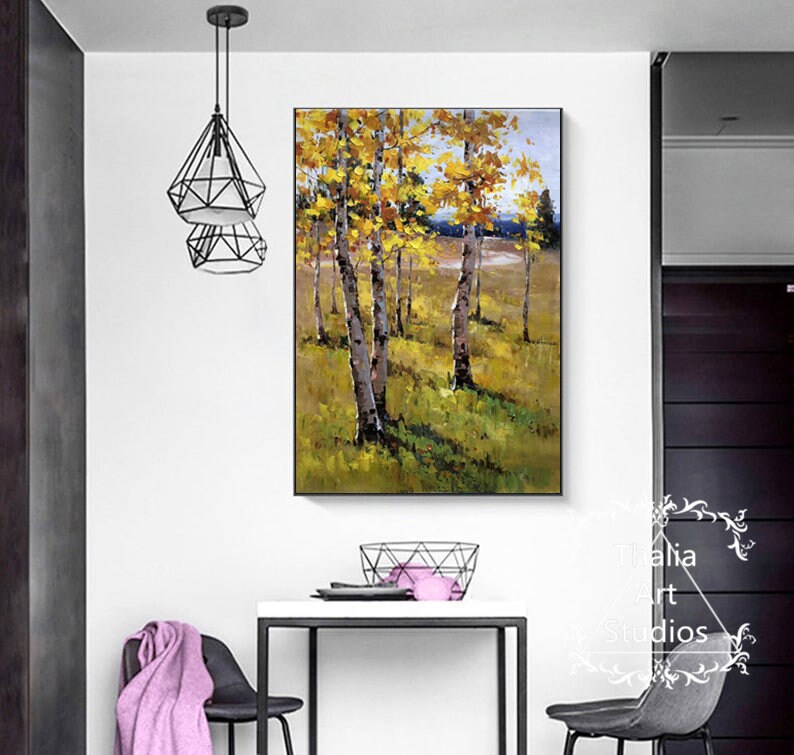 Original autumn forest birch tree wall art handpainted Etsy