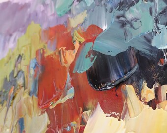 大きな抽象的な山の絵画 カラフルなアクリル画 モダンなテクスチャの