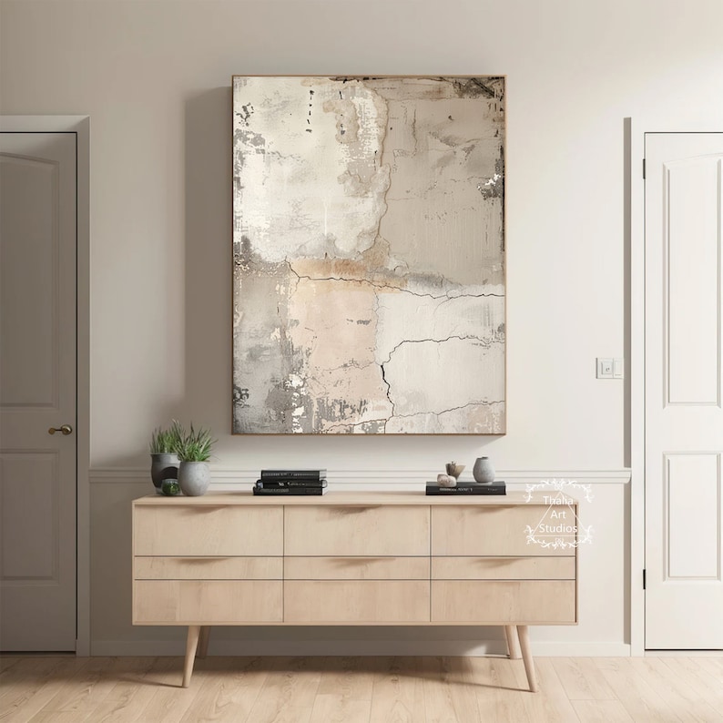 Gray and Beige 3D Textured Abstract Painting Large Canvas Painting Gray ...