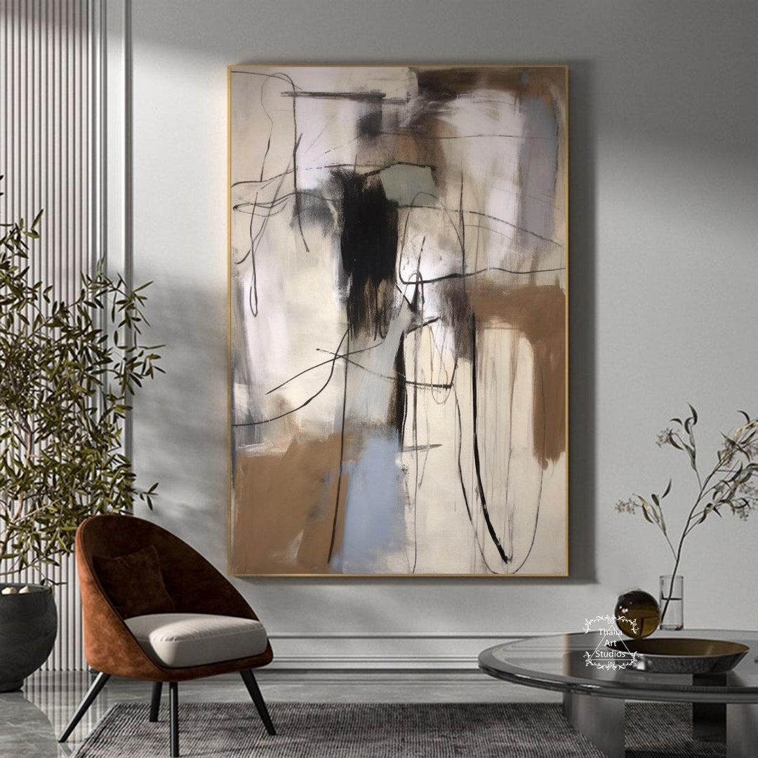 Abstract Beige and Brown Minimalist Wall Art Large Wabi-sabi Decorative ...