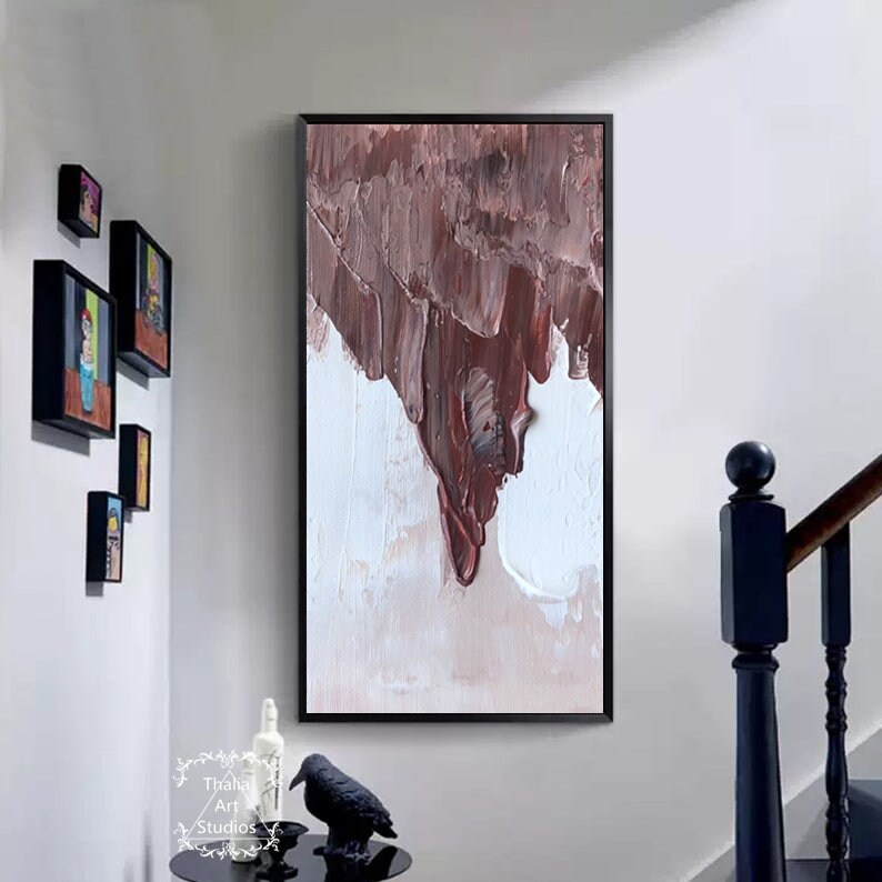 Brown Abstract Wall Art Large Mountain Abstract Painting Etsy