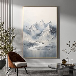 Large White Abstract Mountain Painting Gray Minimalist Texture Painting ...