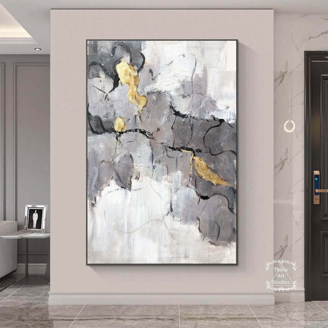Gray Minimalist Abstract Painting Large Gray and White Wall Art Gray ...
