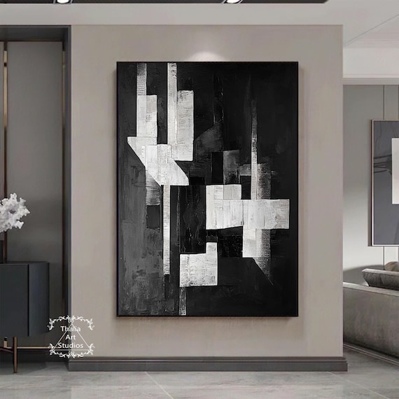 大きな抽象的な黒のテクスチャ絵画ミニマリストの黒の抽象的な壁アート