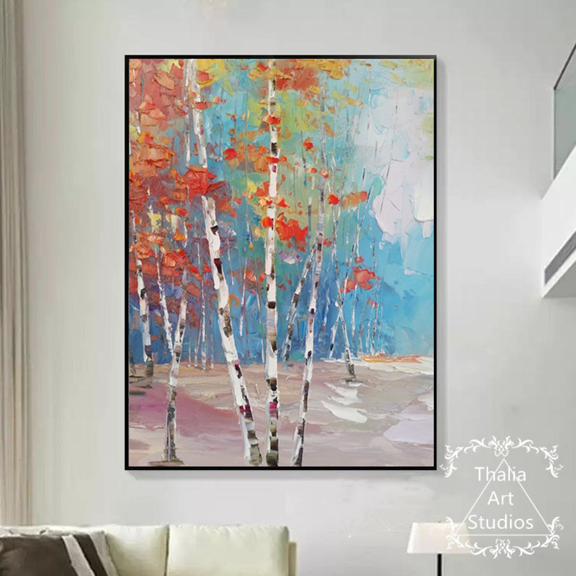 Largescale abstract birch canvas wall art autumn aspen oil Etsy