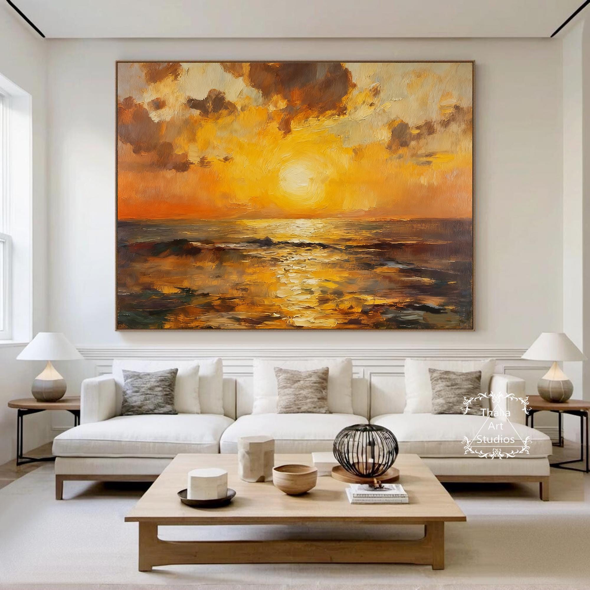 Original Ocean Sunrise Wave Painting Large Abstract Seascape