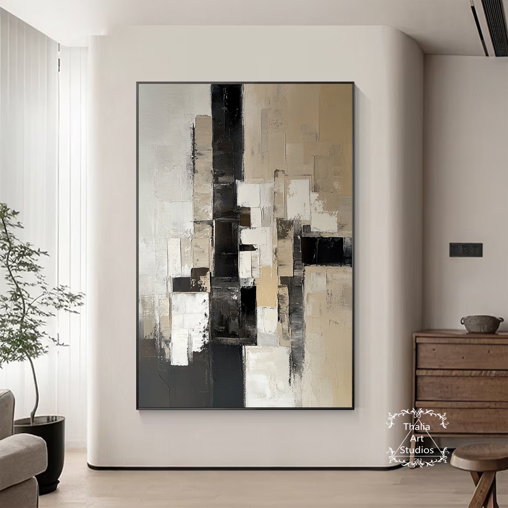 Large Black and Brown Minimalist Abstract Painting Black Abstract Wall ...