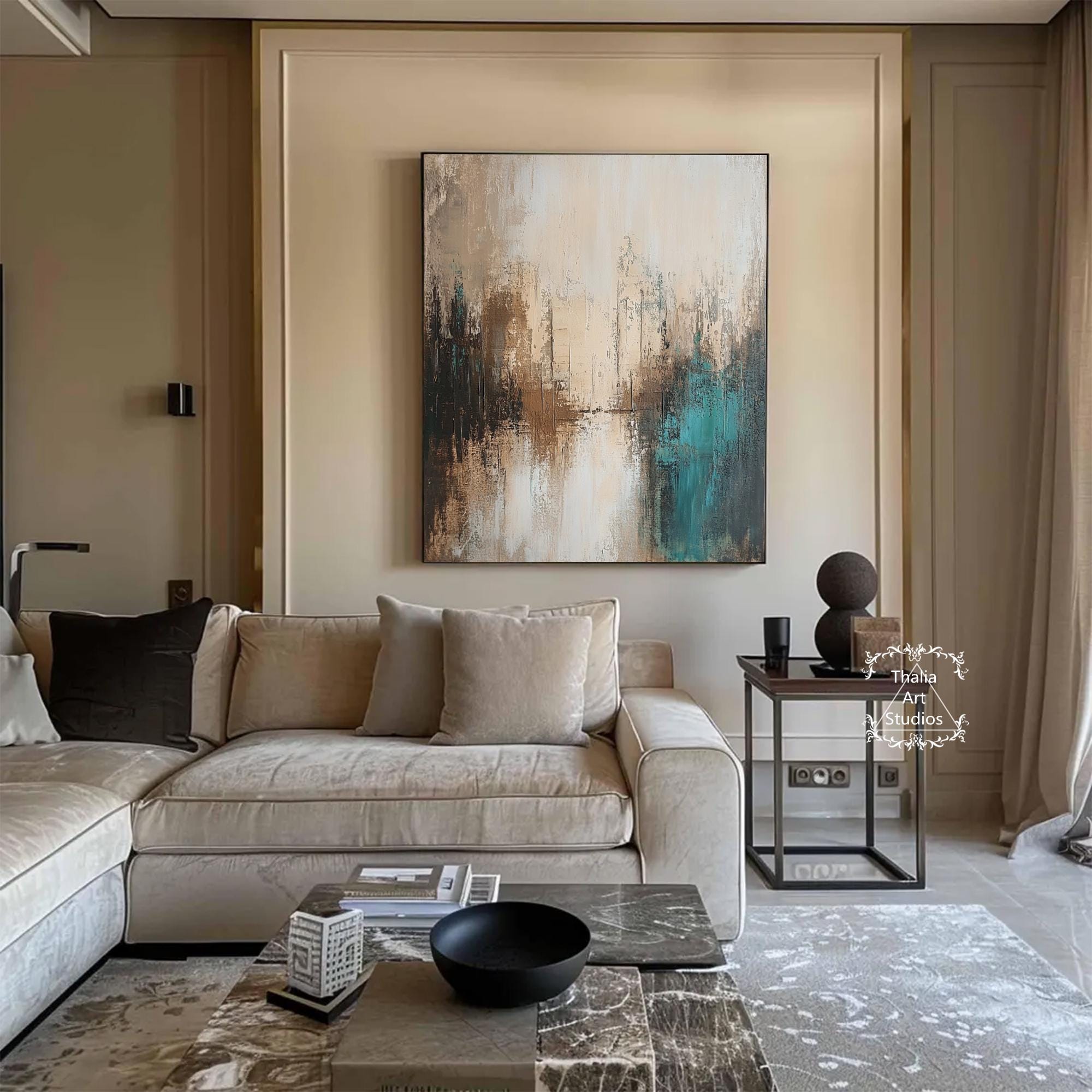 Wabi Sabi Wall Art Brown Abstract Wall Art Green Textured Canvas Brown ...