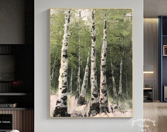 白樺の木の絵画 大きなオリジナル白樺の木の風景画 白樺の木の森