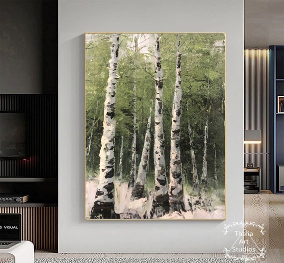 白樺の木の絵画 大きなオリジナル白樺の木の風景画 白樺の木の森