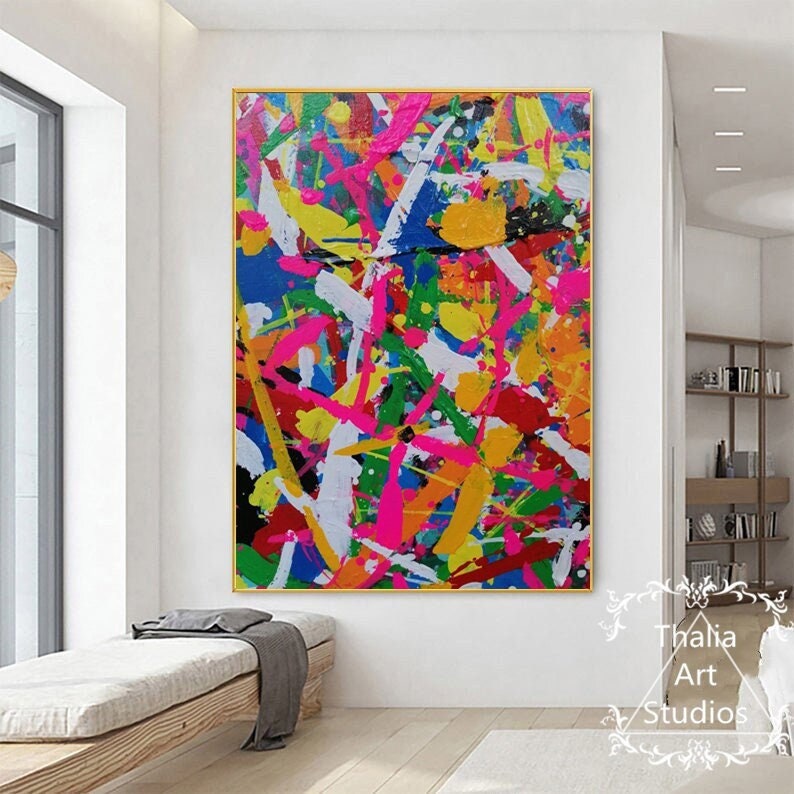 Large Abstract Painting Colorful Abstract Wall Art Pink  Etsy Sweden