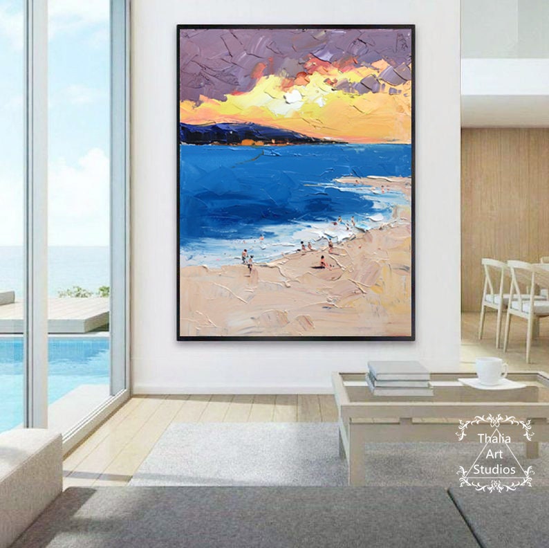 Large Beach Paintings Golden Beach Sunset Abstract Paintings Etsy