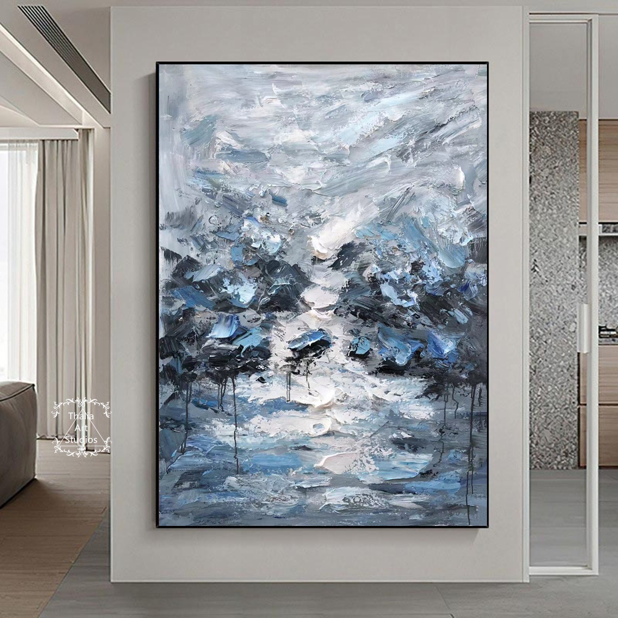 Large Navy Blue Abstract Painting Original Minimalist Abstract Etsy Hong Kong