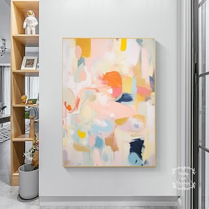 Groot abstract kleurrijk abstract schilderij Kleurrijk paletmesschilderij Roze schilderij Levendig decoratief schilderij Oranje schilderij