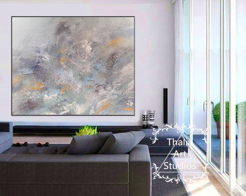 Handpainted abstract texture oil painting large gray Etsy