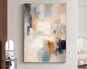 Original Colorful Abstract Textured Canvas Painting Large Abstract Blue Painting Orange and Beige Minimalist Abstract Art Blue Abstract Art