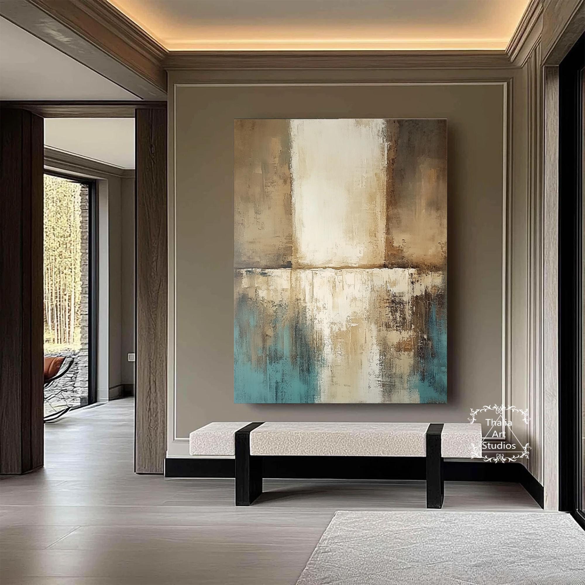 大きな茶色の抽象的な壁アート 緑と茶色の抽象的な絵画 緑のテクスチャ