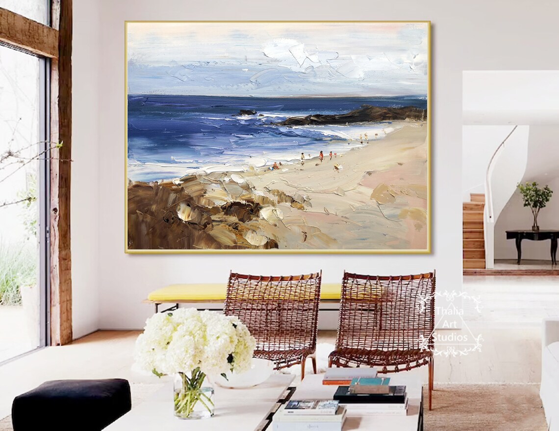 Large Beach Paintings Original Beach Abstract Paintings Blue Etsy