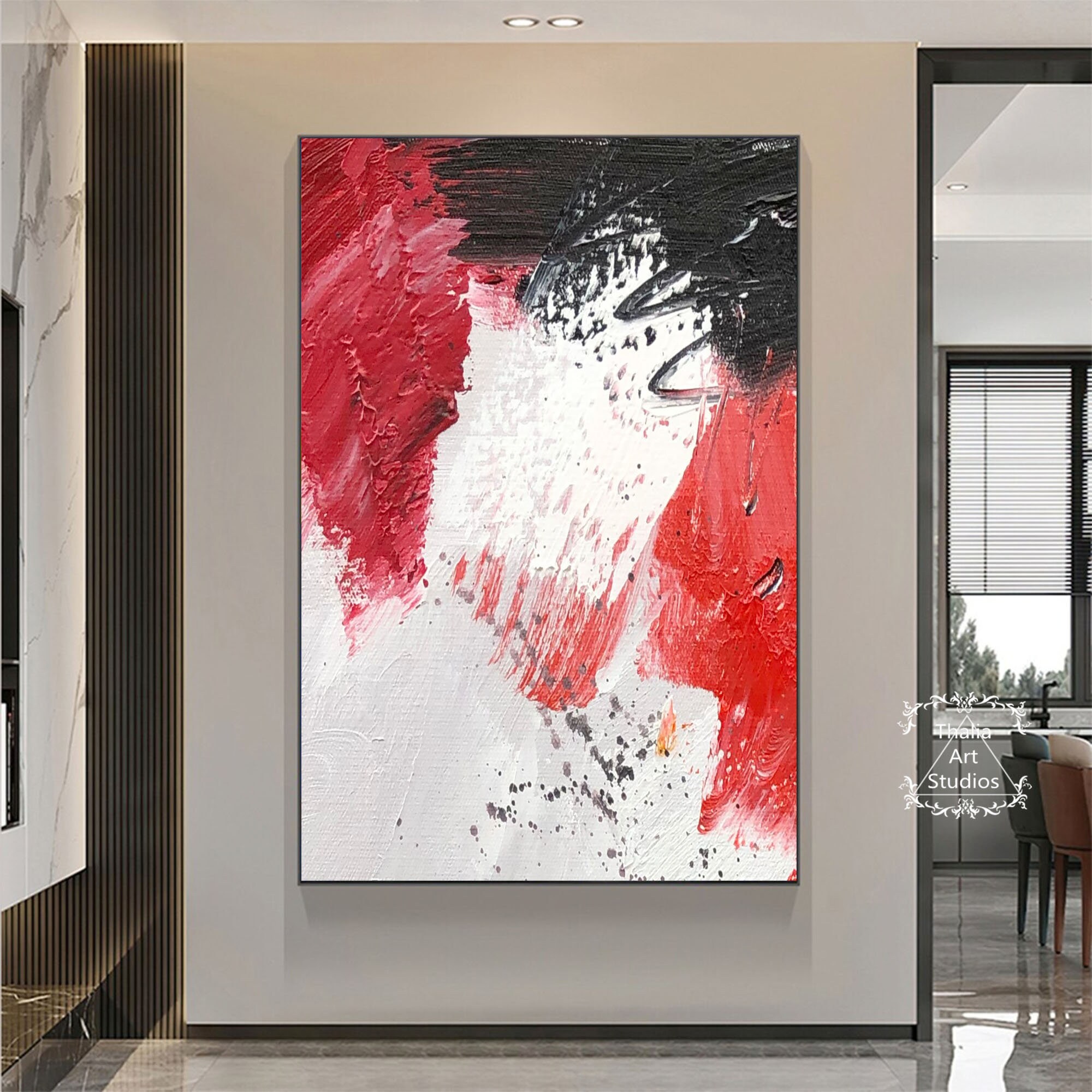 Large Red Abstract Wall Art Modern Red Painting on Canvas Large White ...