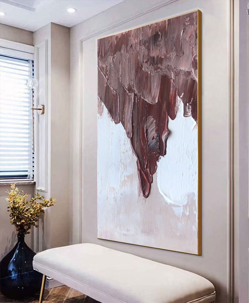 Brown Abstract Wall Art Large Mountain Abstract Painting Etsy