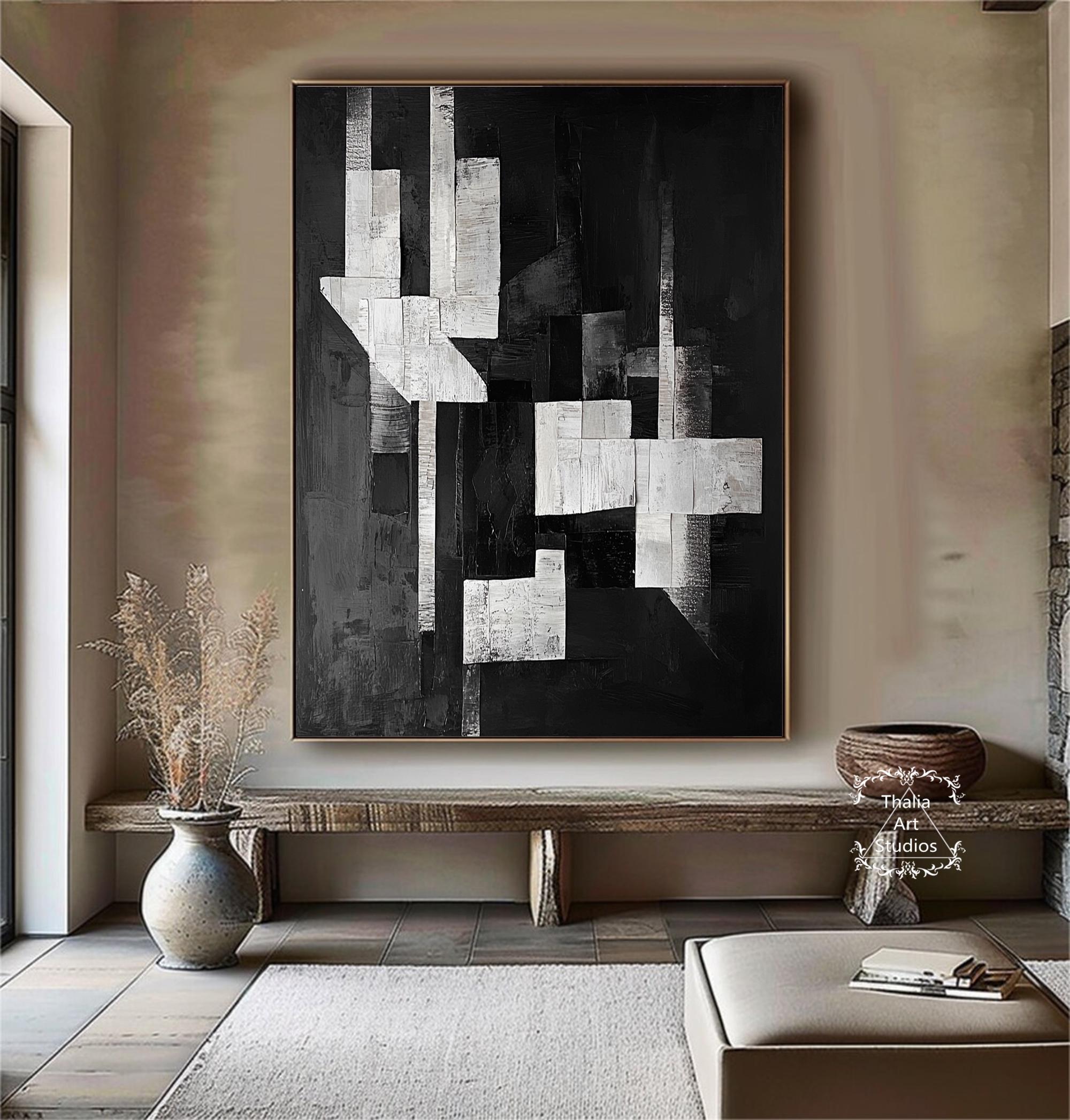 Large Abstract Black Textured Painting Minimalist Black Abstract Wall ...
