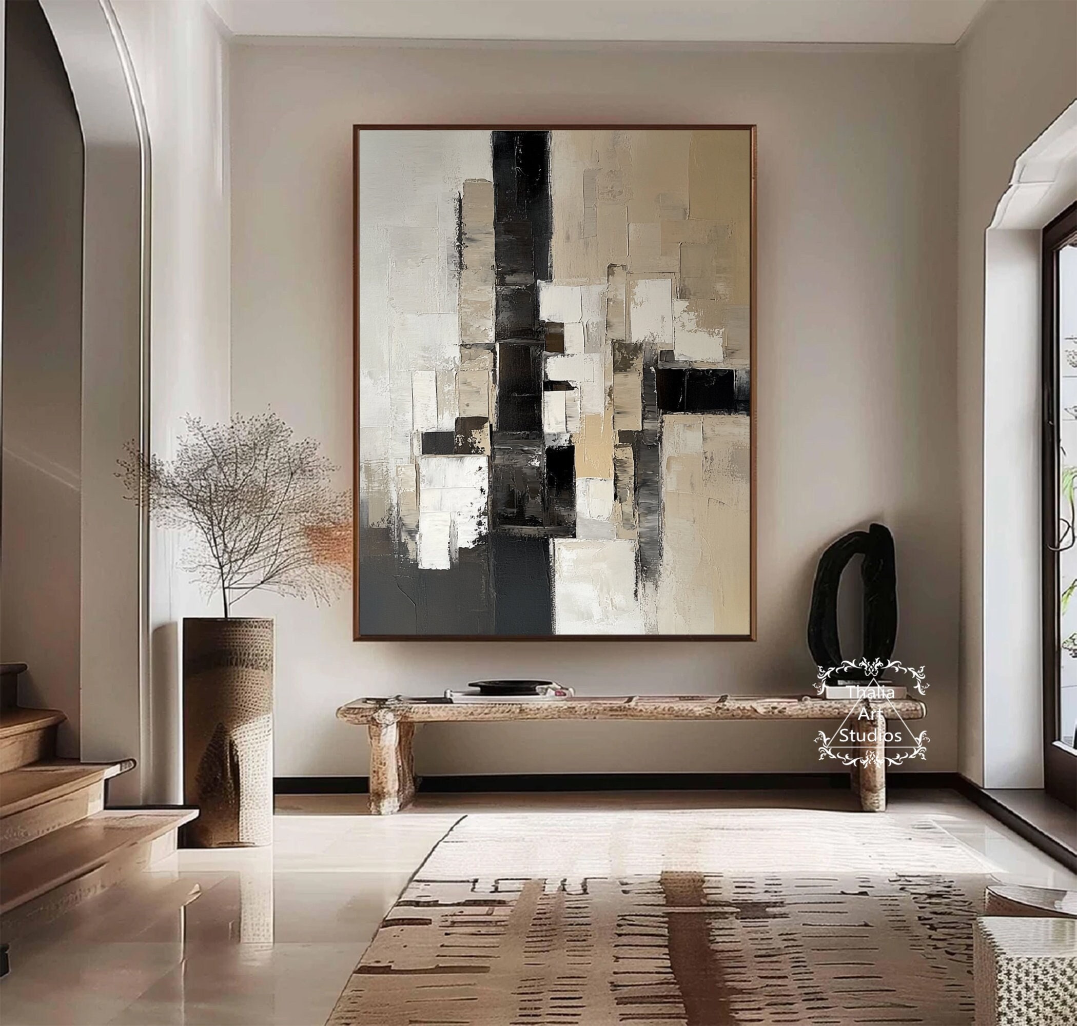 Large Black and Brown Minimalist Abstract Painting Black Abstract Wall ...