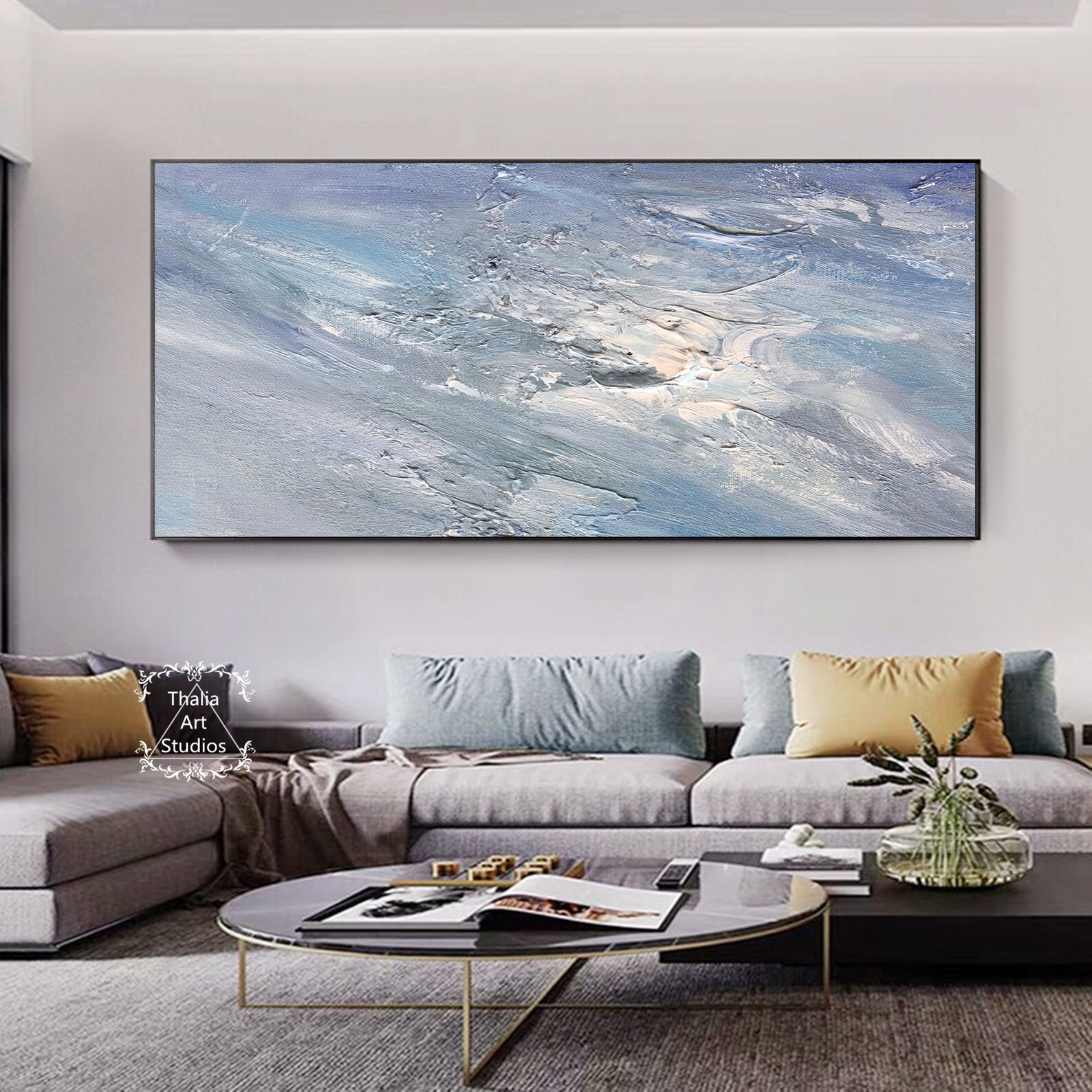 Large Minimalist Abstract Painting Blue Purple Textured Etsy