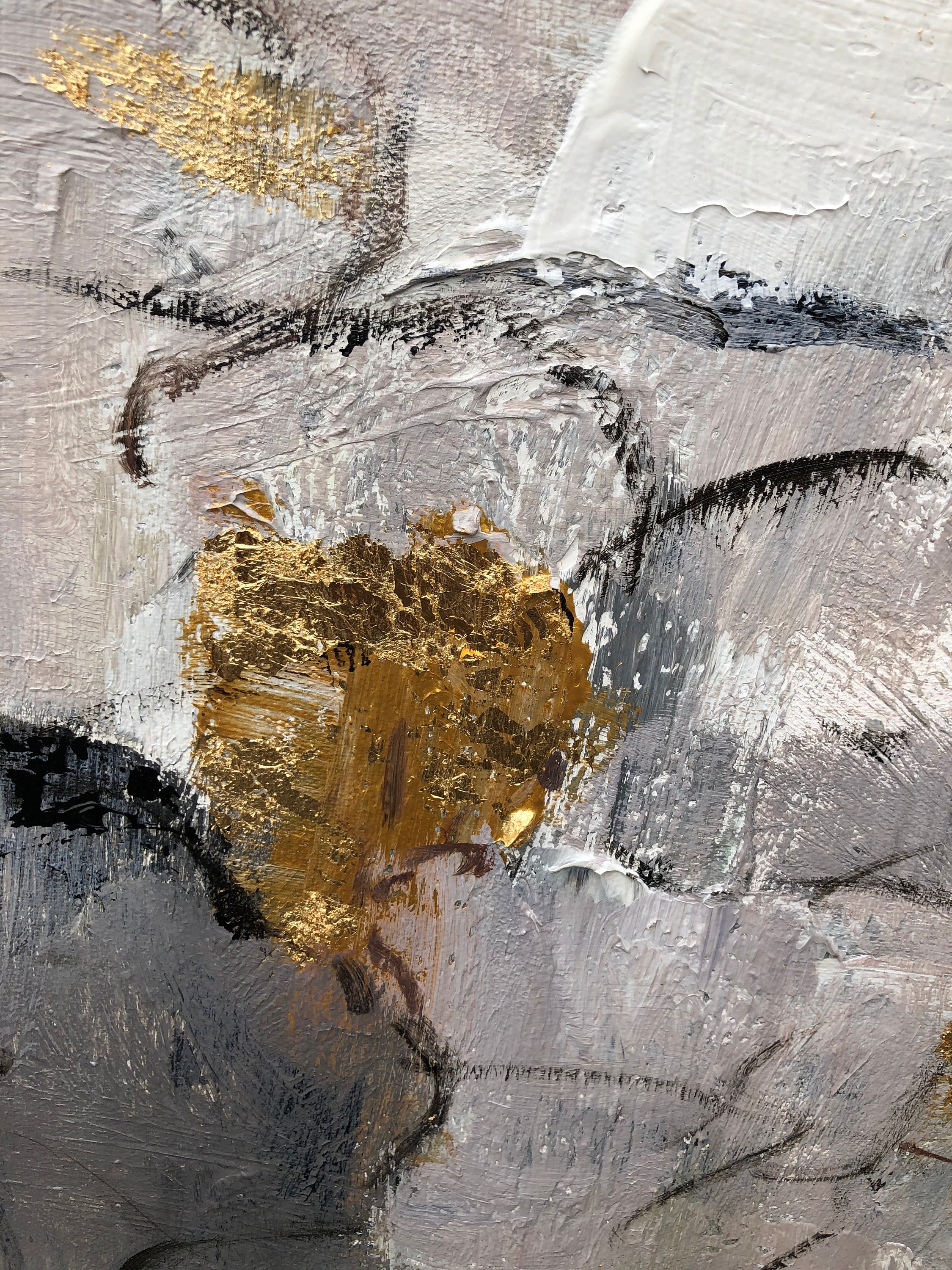 大きなグレーと白の壁アート グレーのテクスチャー絵画 ゴールドの抽象