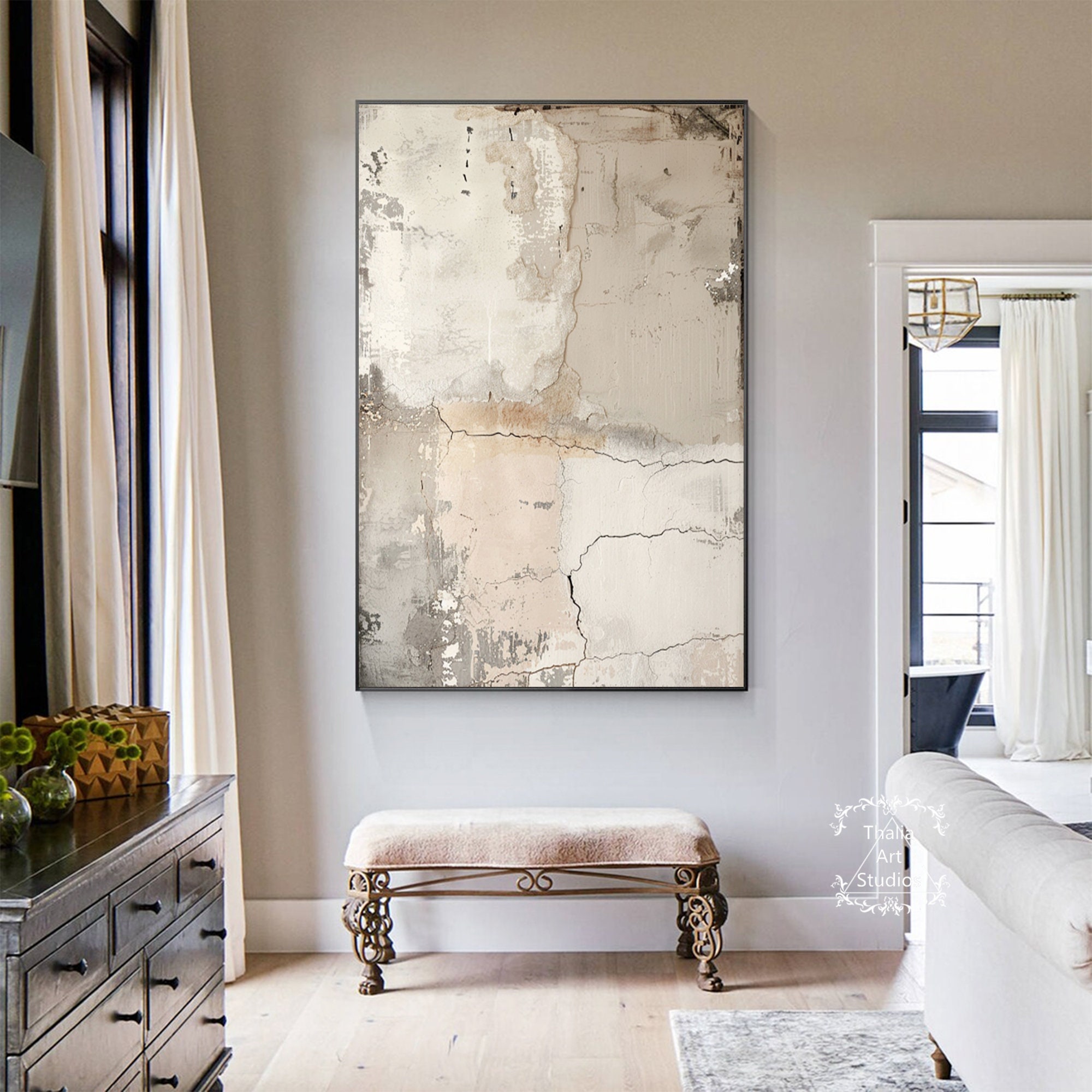 Gray and Beige 3D Textured Abstract Painting Large Canvas Painting Gray ...