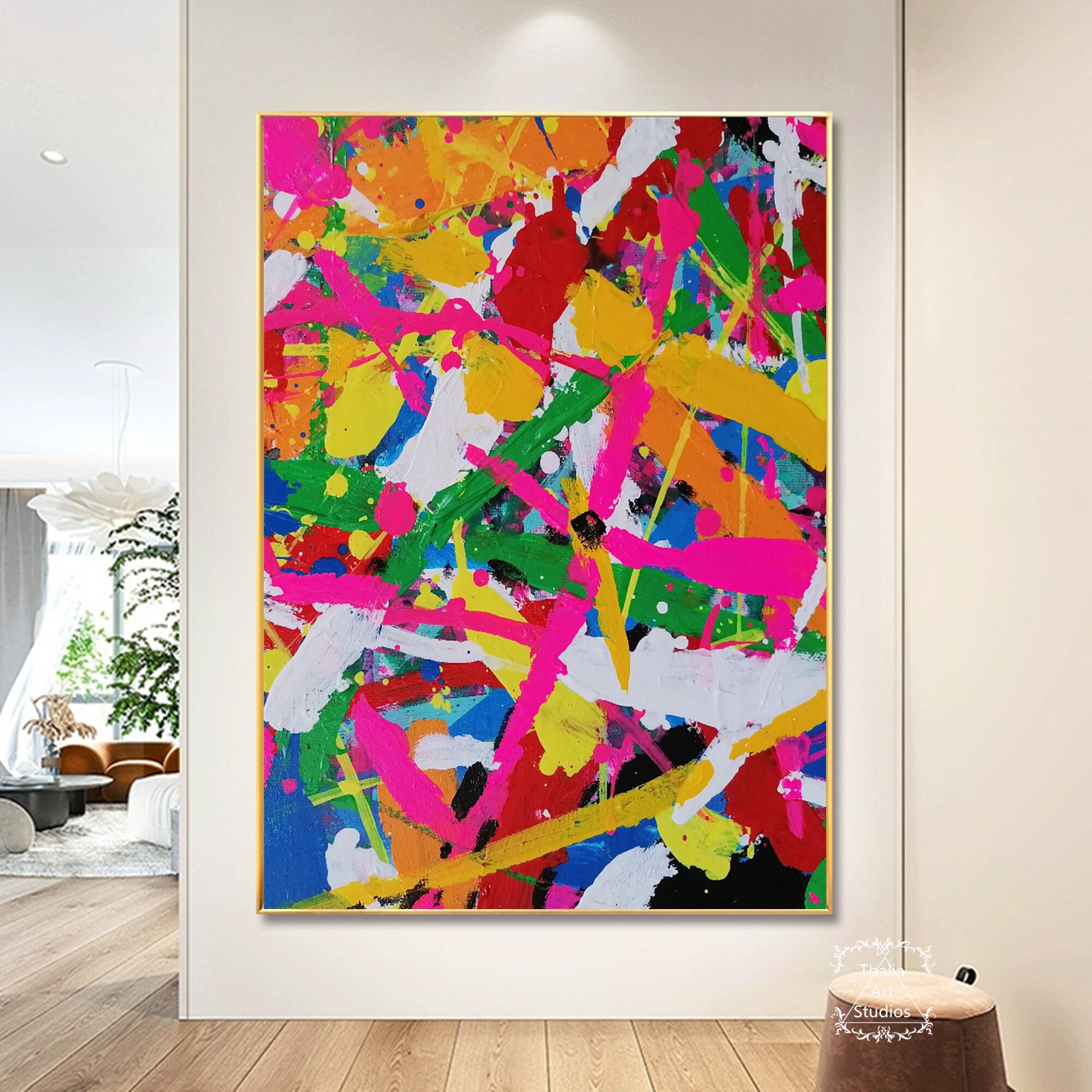 カラフルな抽象画 大きなカラフルな抽象画 アート 明るい抽象画 壁