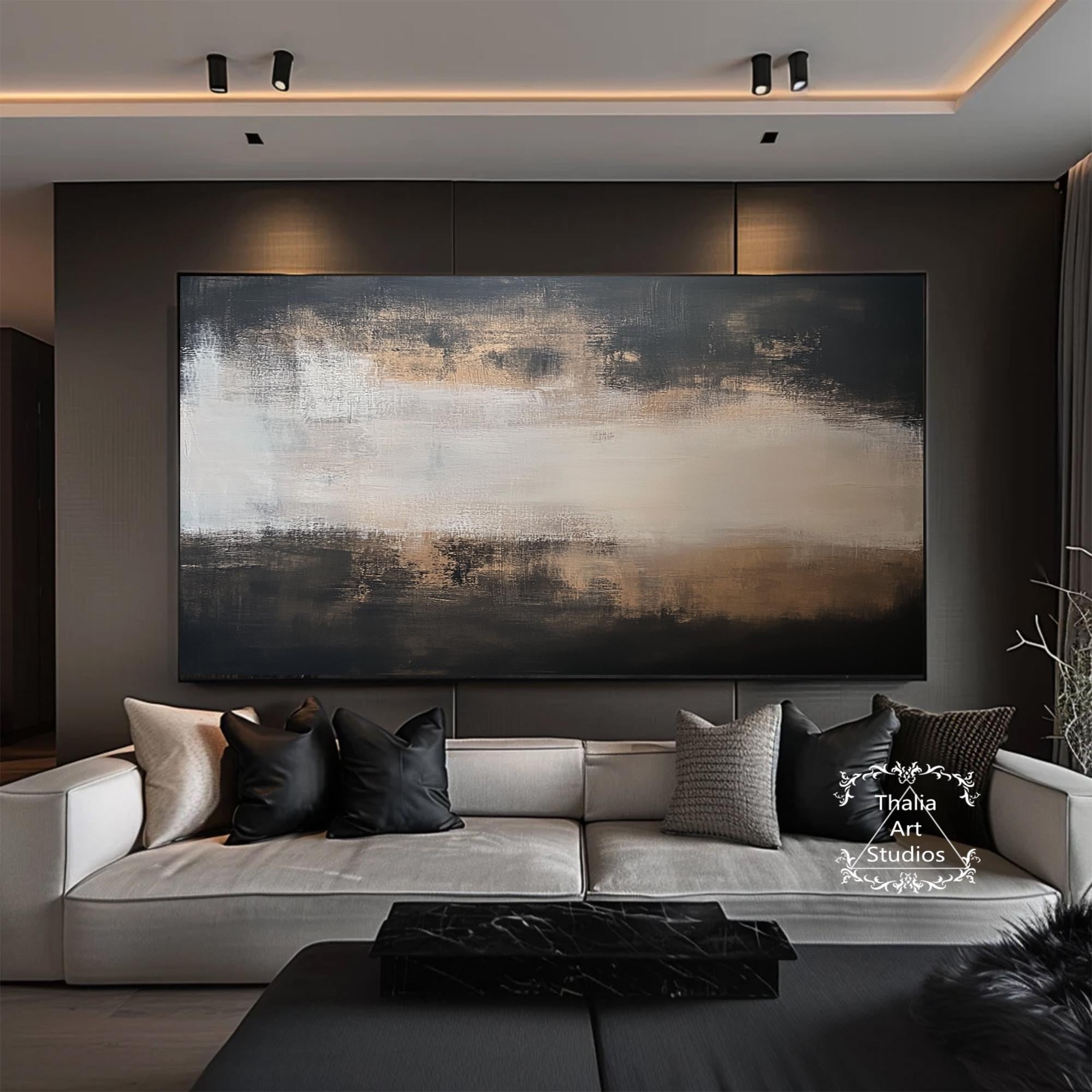 Large Black and Brown Abstract Painting Black and Brown Wall Art Black ...