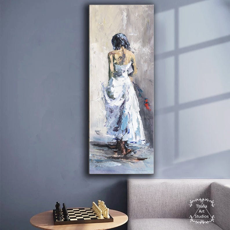 エレガントな女性の背面キャンバス絵画 3Dテクスチャ女性像油絵 モダン