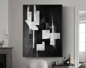 大きな抽象的な黒のテクスチャ絵画ミニマリストの黒の抽象的な壁アート