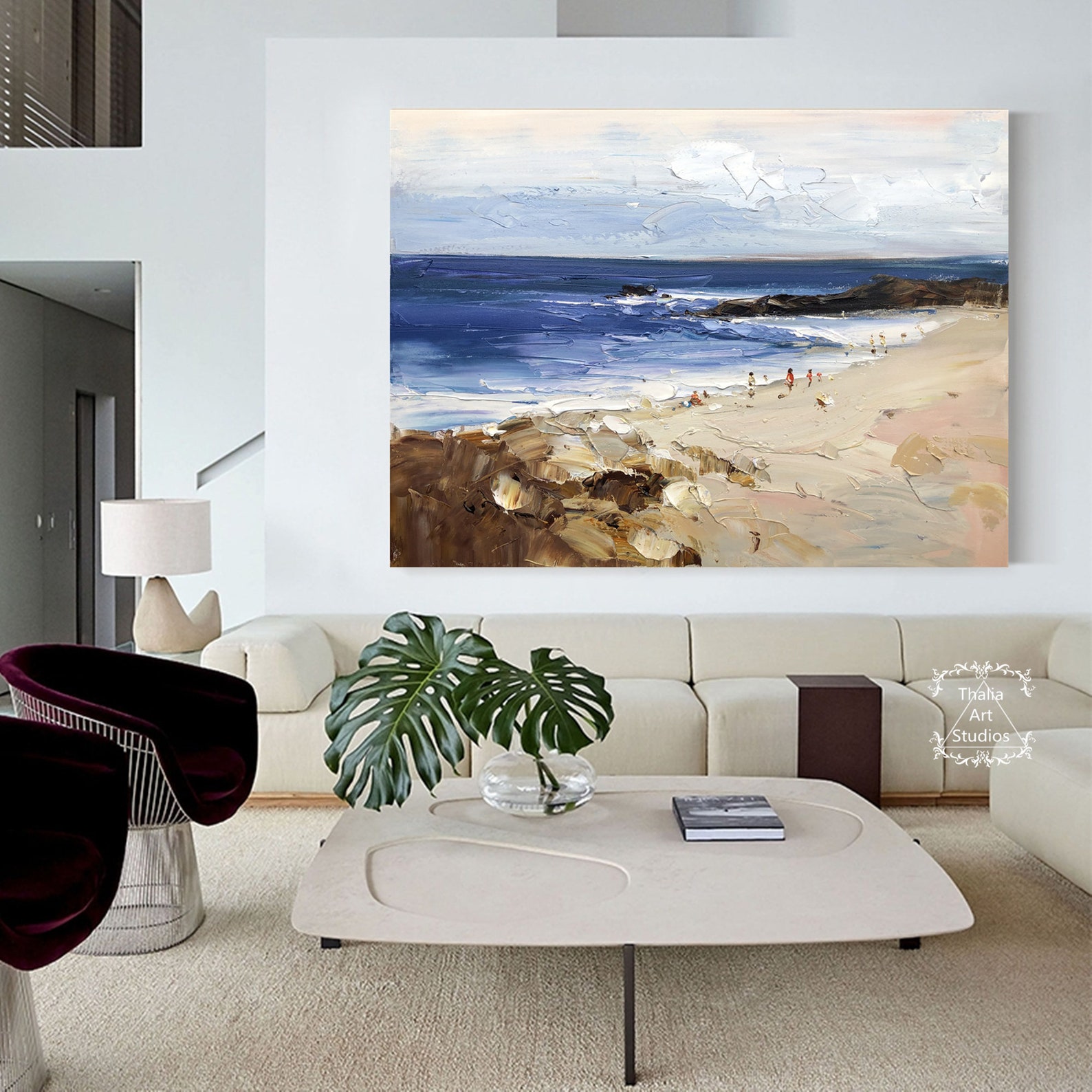 Large Beach Paintings Original Beach Abstract Paintings Blue Etsy