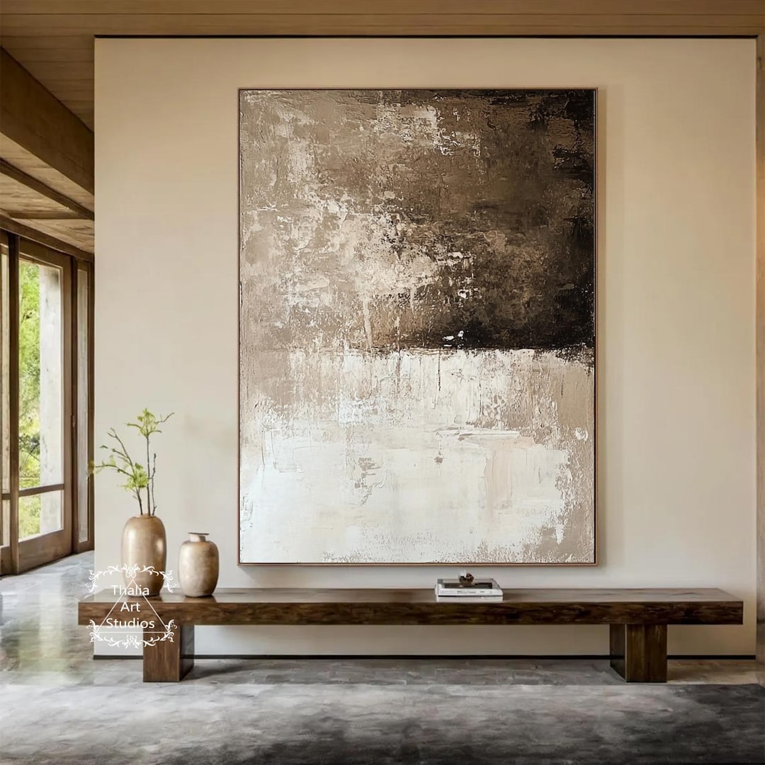 Vintage Brown Abstract Painting Large Brown Wabi-sabi Wall Art Black ...