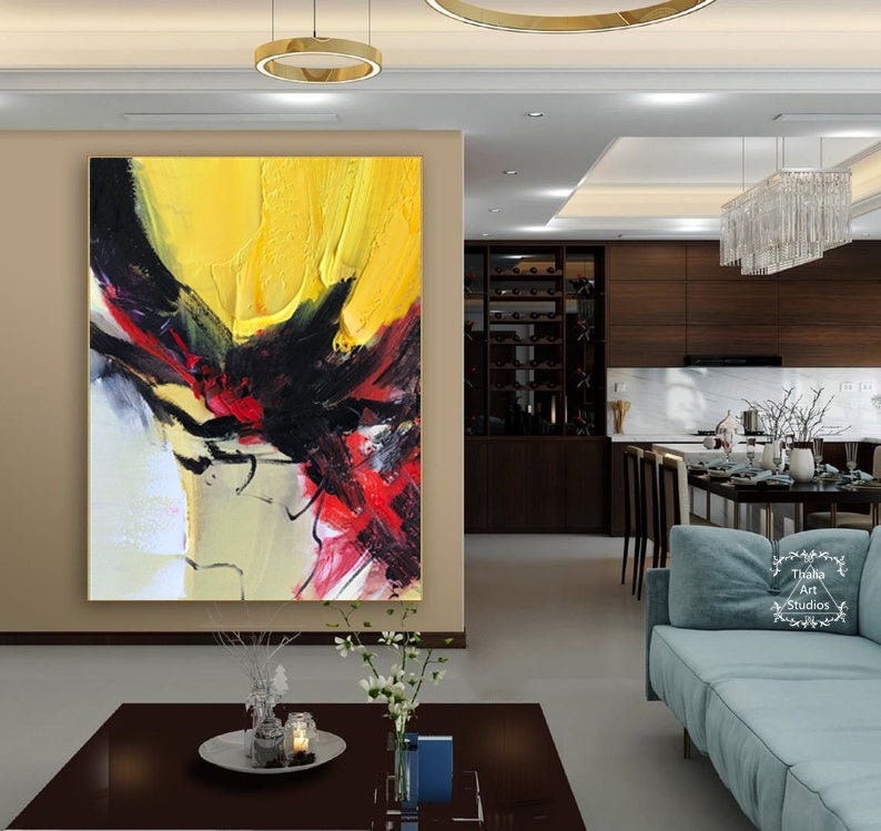 Large Yellow Abstract Painting Yellow Abstract Art Modern Etsy