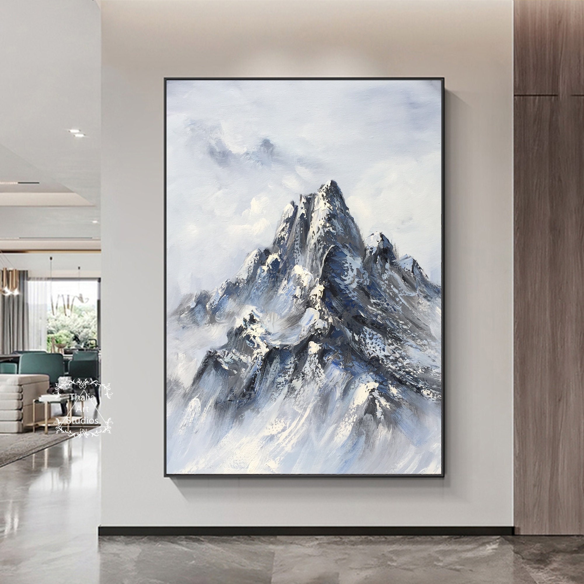 冬の雪山の絵画 大きなオリジナルの風景画 抽象画 冬の雪の風景画