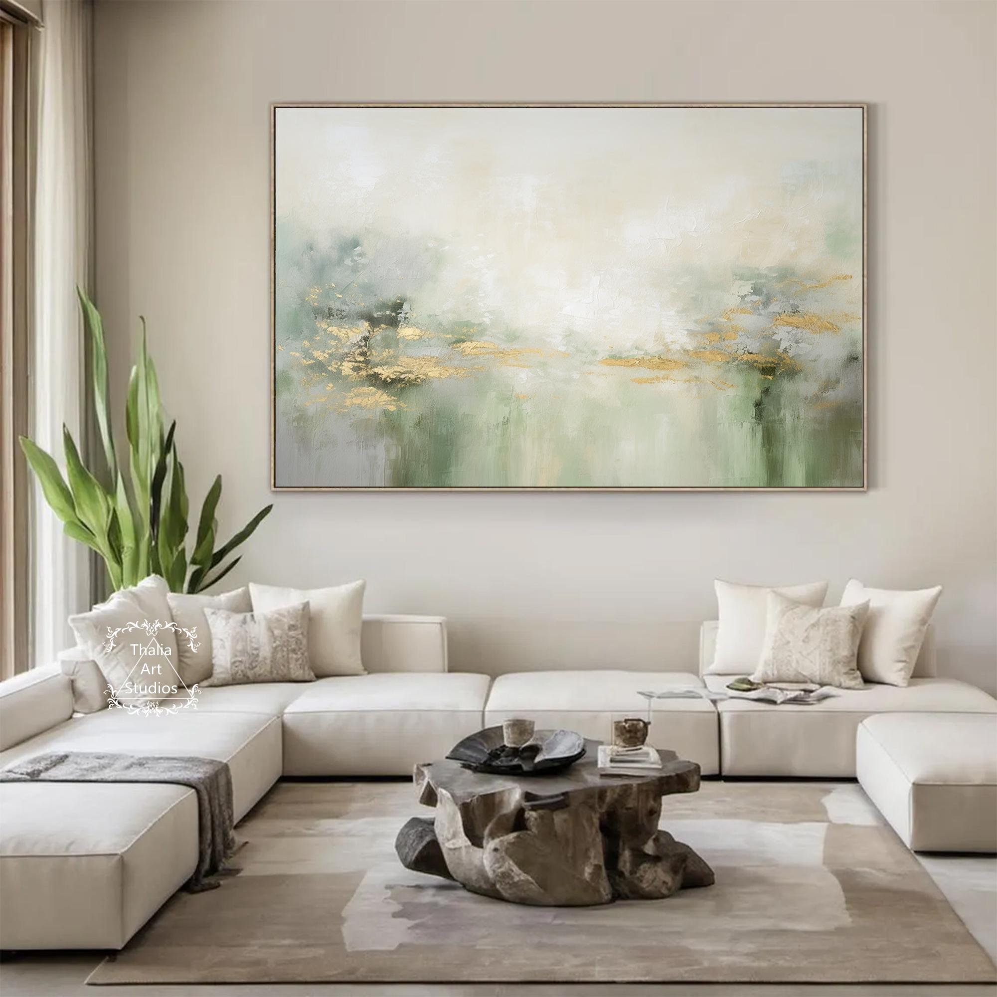 Original Light Green and Beige Abstract Painting Large Teal Abstract Art Gold Abstract Texture Painting Minimalist Wall Art Decor Wall Art