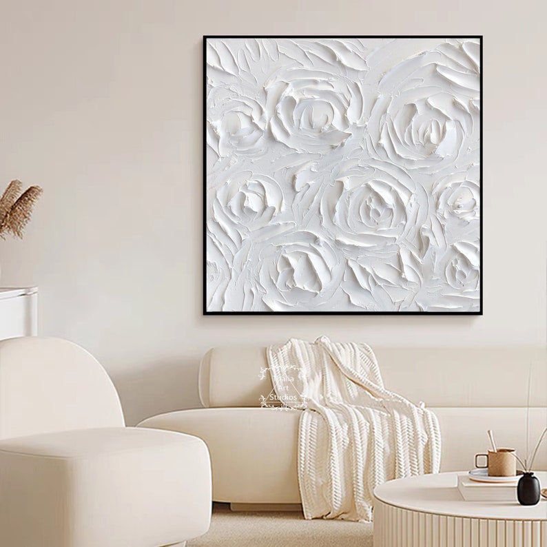 White Texture Wall Art White Abstract Abstract Flower Painting Texture Painting Minimalist White Abstract Painting Flower Painting Home Art image 2