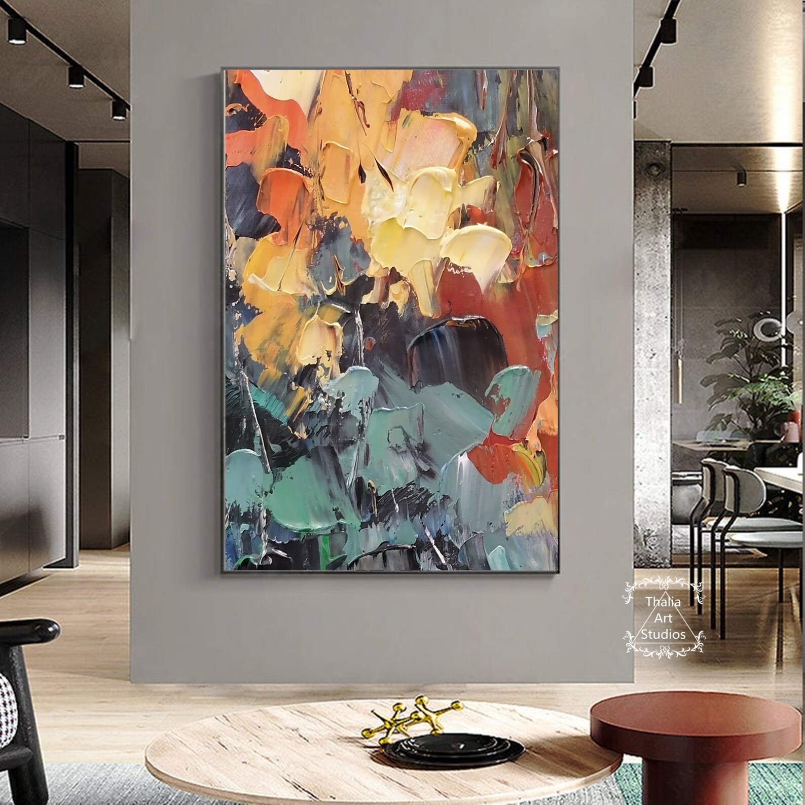 Large Orange and Green Abstract Painting Original Handmade - Etsy