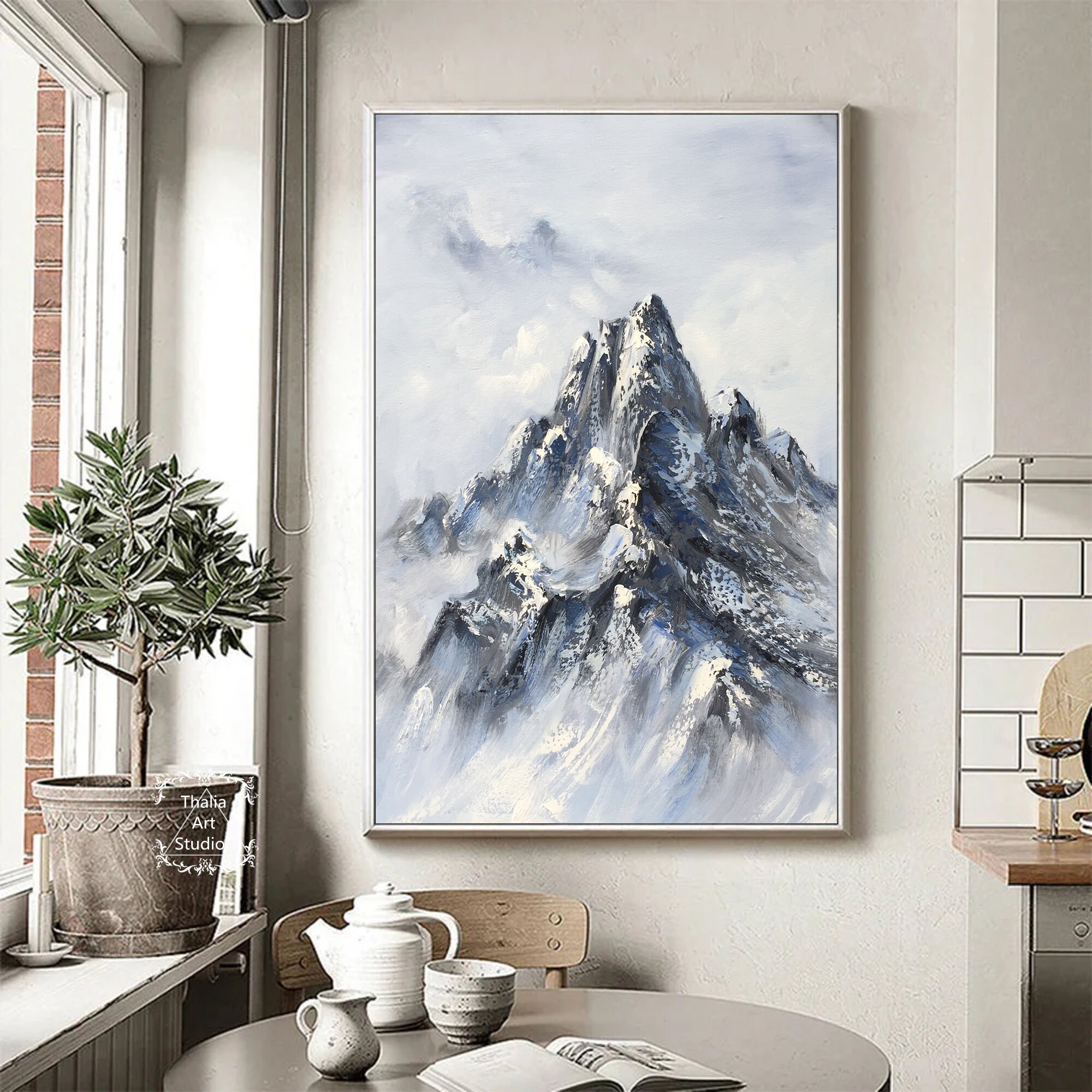 冬の雪山の絵画 大きなオリジナルの風景画 抽象画 冬の雪の風景画