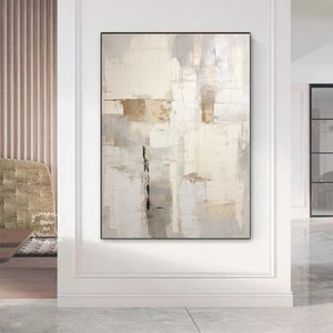 Modern Gray and Beige Abstract Canvas Painting Large 3D Textured ...