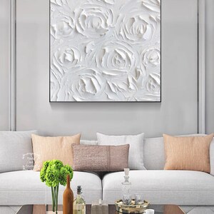 White Texture Wall Art White Abstract Abstract Flower Painting Texture Painting Minimalist White Abstract Painting Flower Painting Home Art image 7