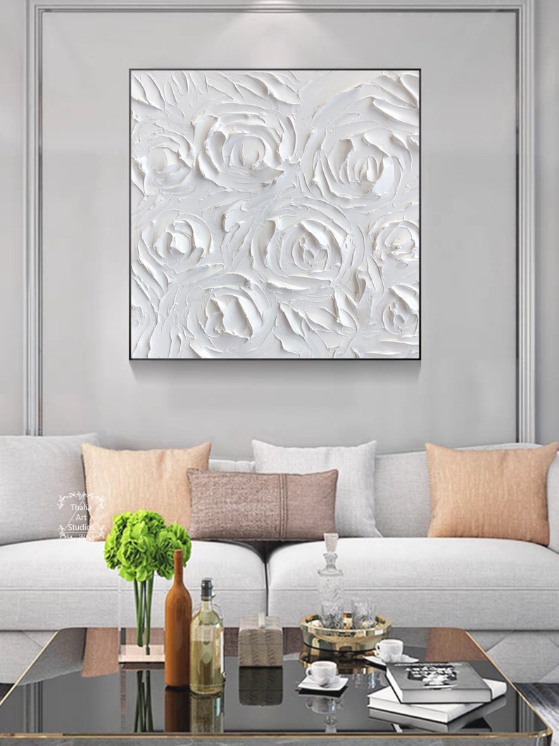 White Texture Wall Art White Abstract Abstract Flower Painting Texture Painting Minimalist White Abstract Painting Flower Painting Home Art image 7