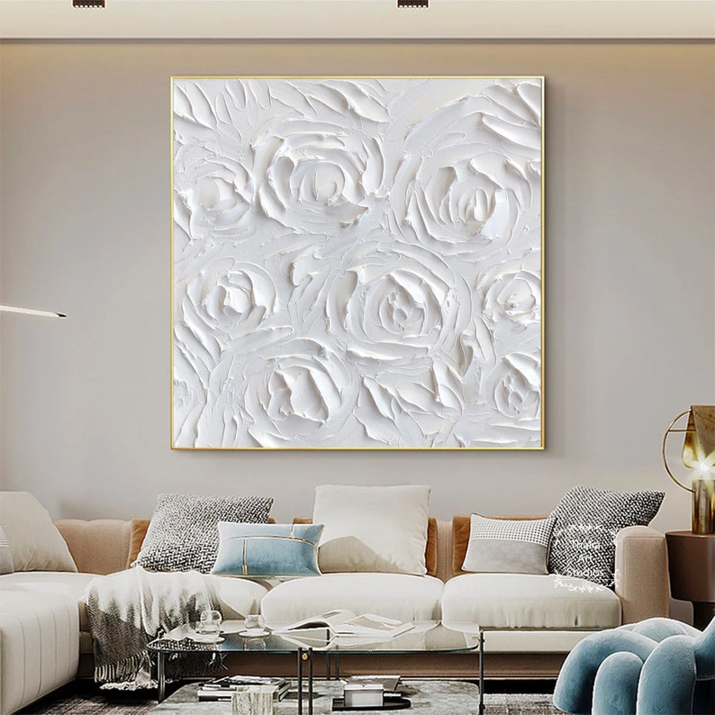 White Texture Wall Art White Abstract Abstract Flower Painting Texture Painting Minimalist White Abstract Painting Flower Painting Home Art image 3